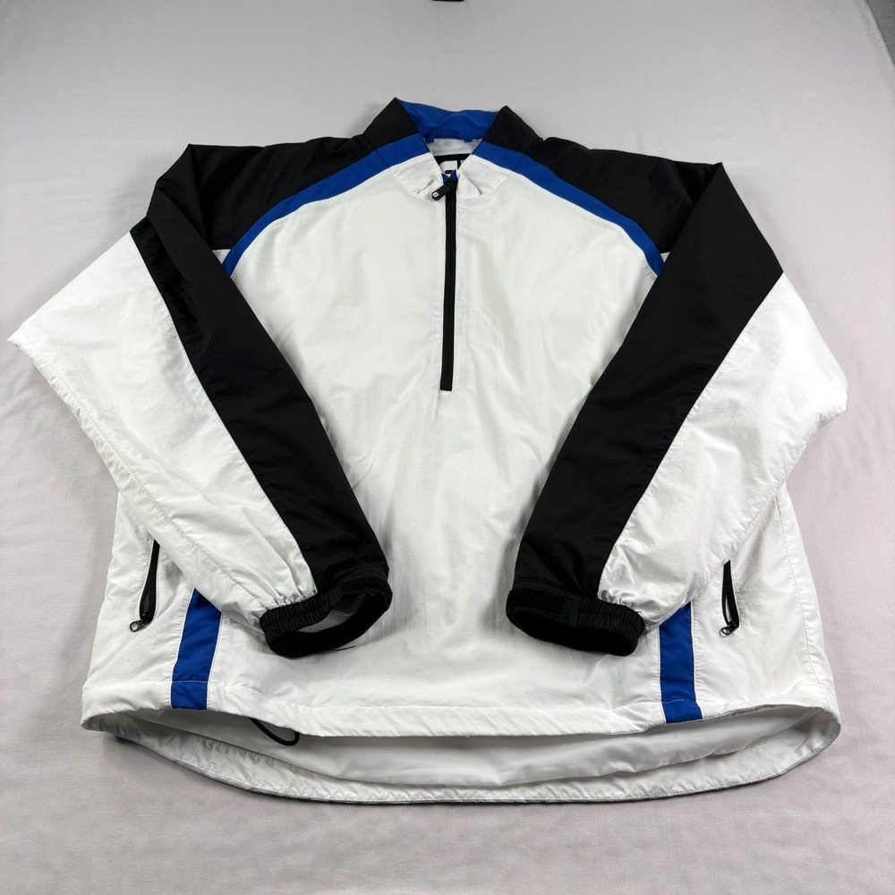 FootJoy Golf Jacket Mens Large White Blue 1/2 Zip Pullover Windbreaker